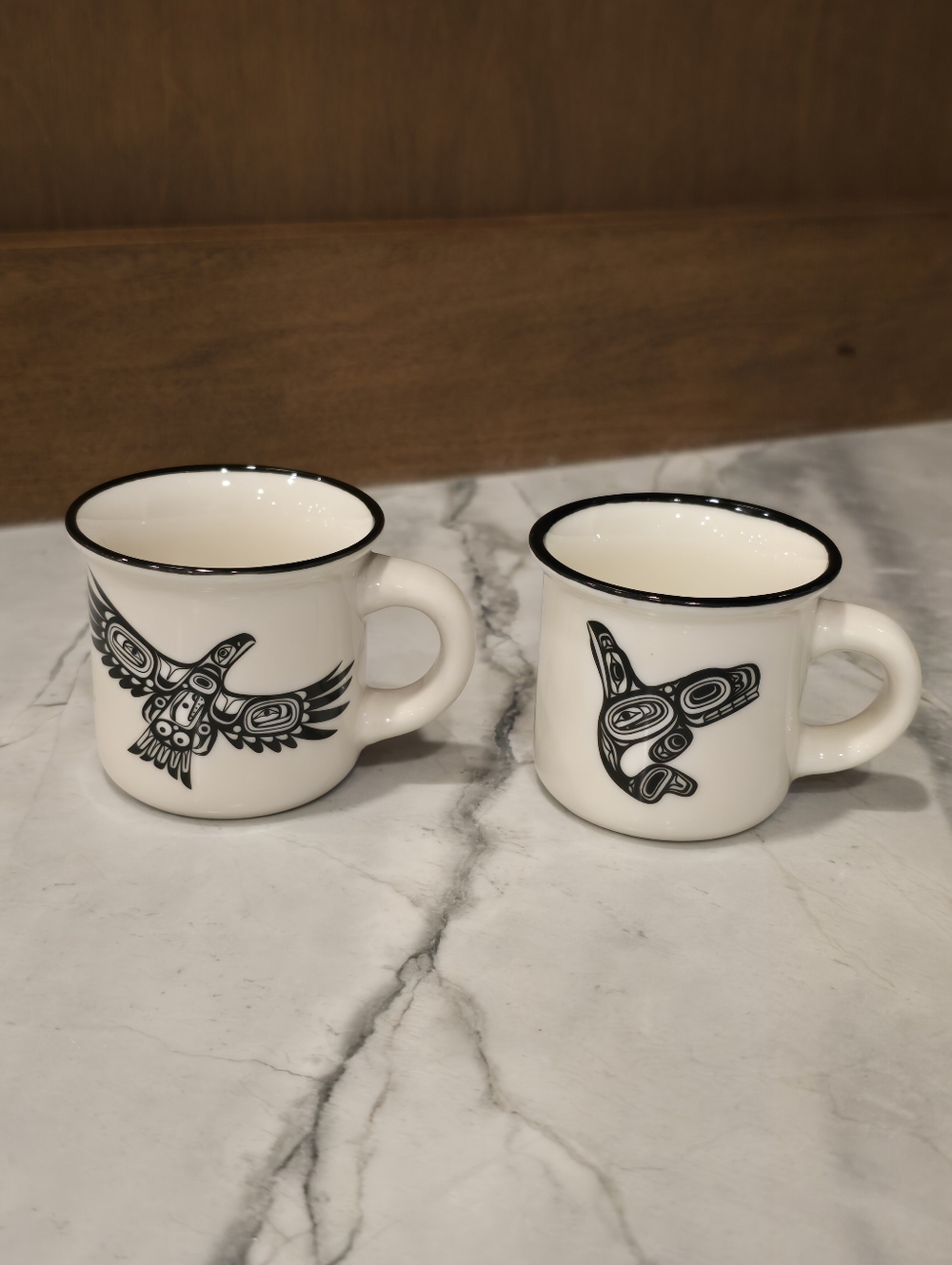 Native Northwest Pair Of 3 Oz Espresso Mugs Eagle Whale Indigenous Art Cups